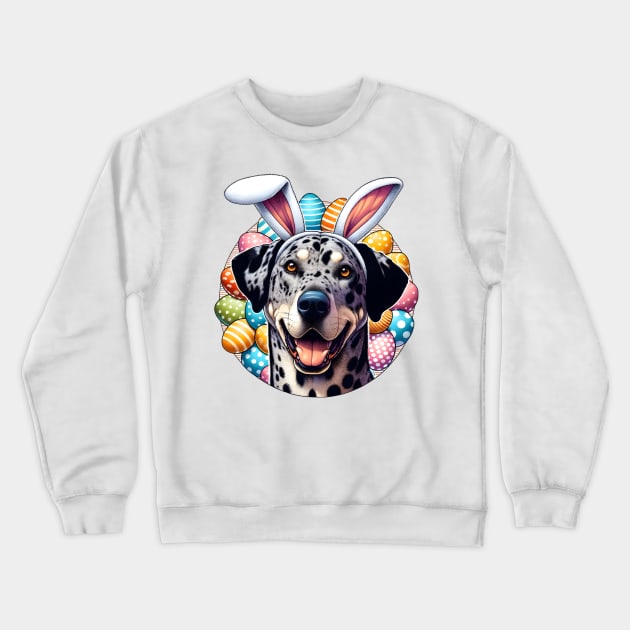 Catahoula Leopard Dog with Bunny Ears Celebrates Easter Crewneck Sweatshirt by ArtRUs